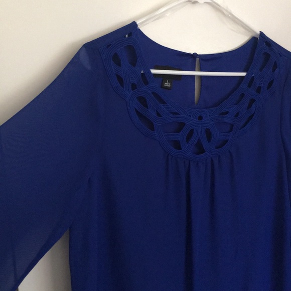 Royal Blue blouse with sheer overlay - Picture 3 of 6